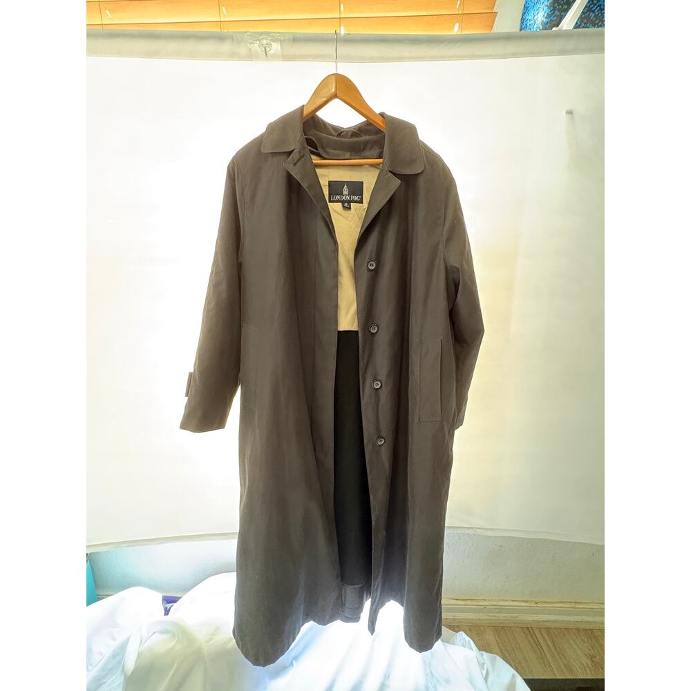 London Fog Womens Trench Coat Size [6P] Black Single Breasted Zip Out Liner